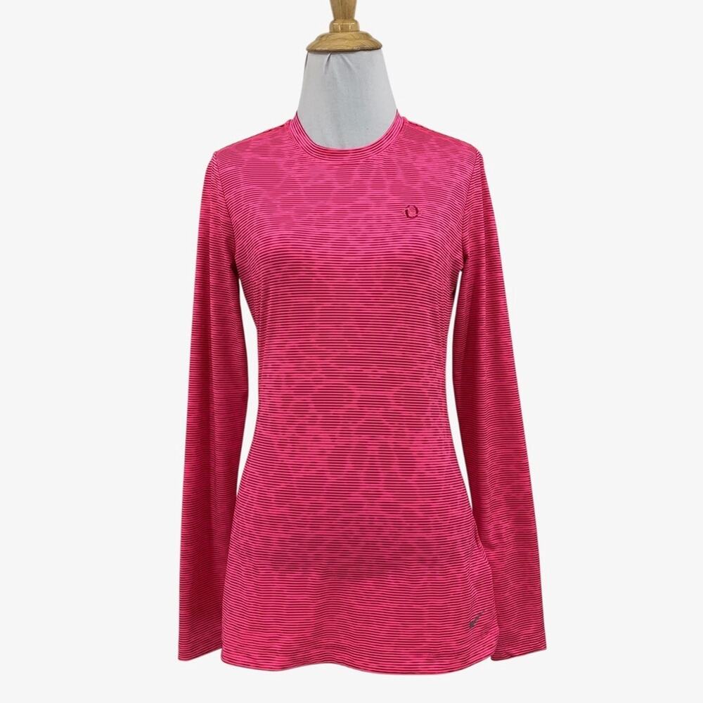 Nike Shirt Womens Small Neon Pink Golf Dri Fit Long Sleeve Striped Animal *LOGO
